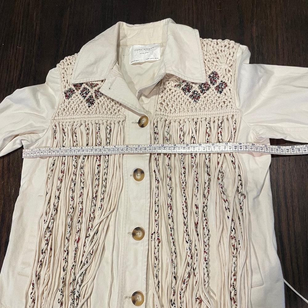 Zara Fringe Western Beaded Boho Button Front Festival Jacket Medium - Picture 14 of 16